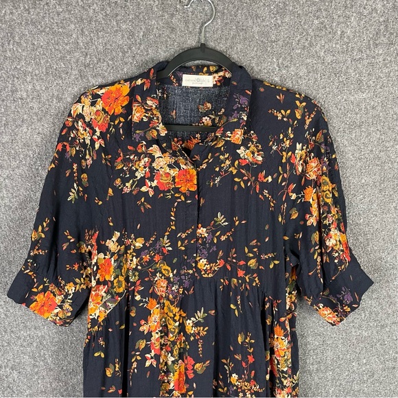 Natural Life Rebecca Midi Dress in Navy Red Bouquets High-Low Hem Pockets Large - Picture 3 of 12